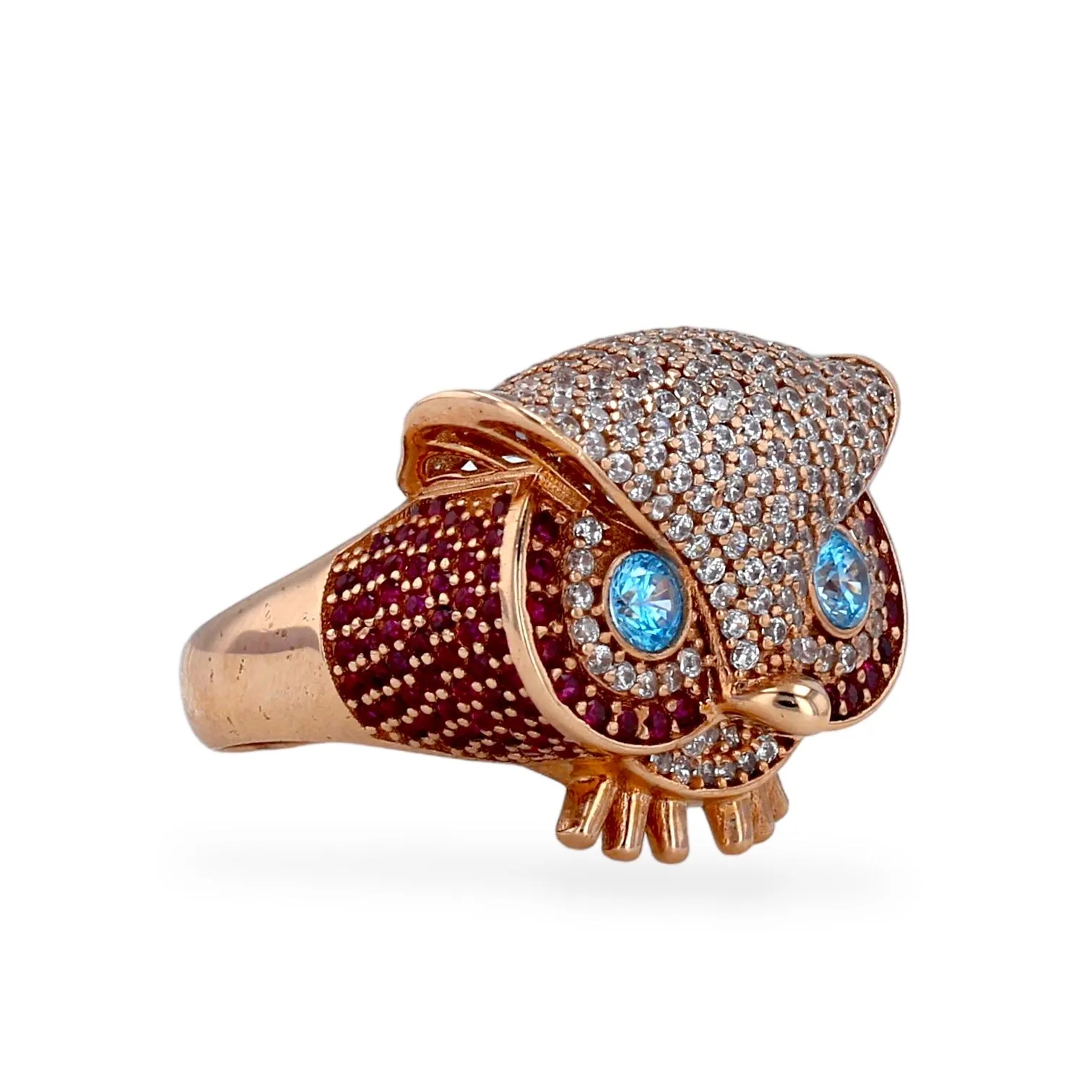 10K Rose gold blue eyes owl ring-224511