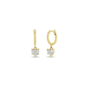 14k Dangling Heart Diamond Small Hinge Huggie Hoops