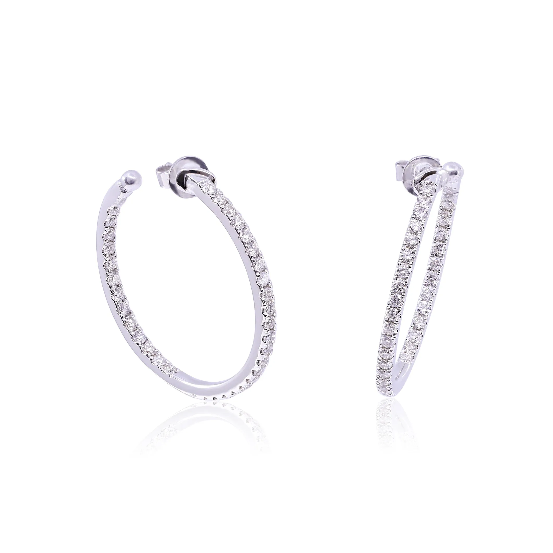 14K WHITE GOLD DIAMOND INSIDE-OUTSIDE HOOP EARRINGS 1.74CTW