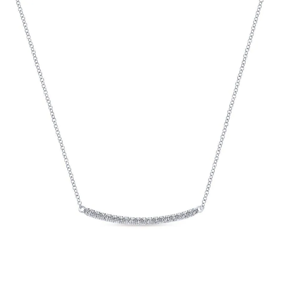 14K White Gold Diamond Pavé Curved Bar Necklace