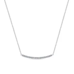 14K White Gold Diamond Pavé Curved Bar Necklace