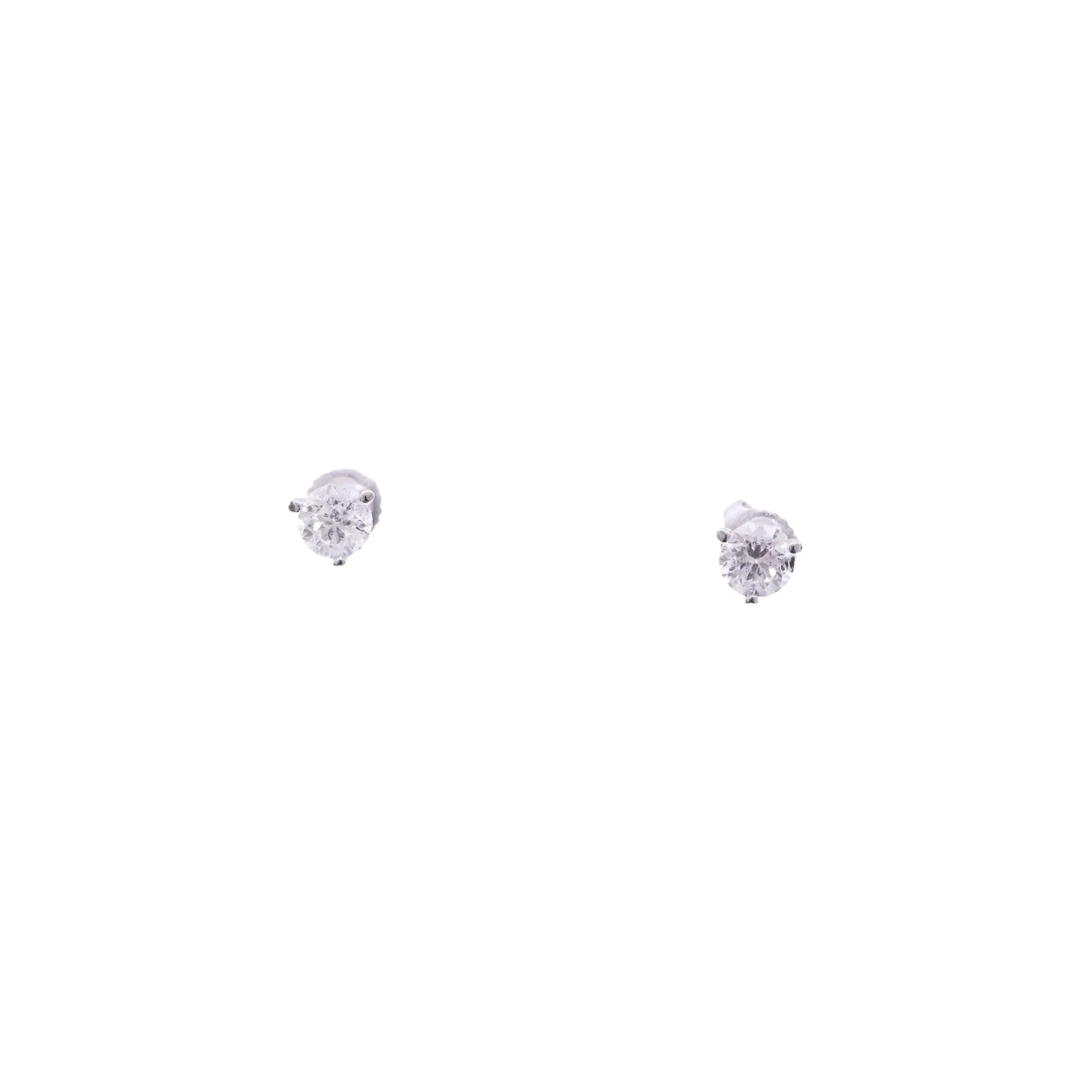 14K WHITE GOLD DIAMOND STUD EARRINGS WITH ROUND BRILLIANT CUT 1.25CTW