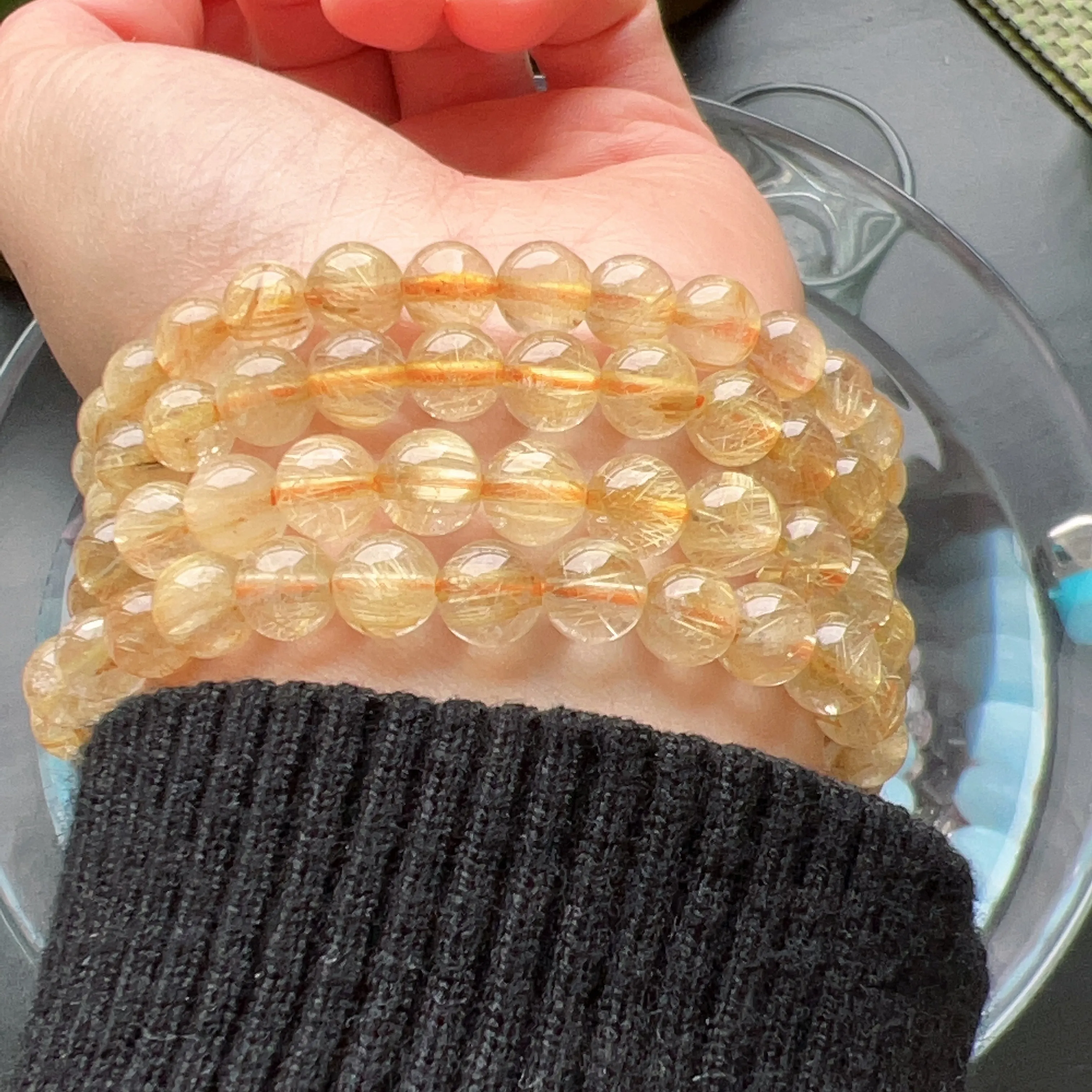 7.3mm Natural Golden Rutilated Quartz Healing Crystal Bracelet from Brazil | Solar Plexus Chakra Reiki Healing | Bringing Wealth