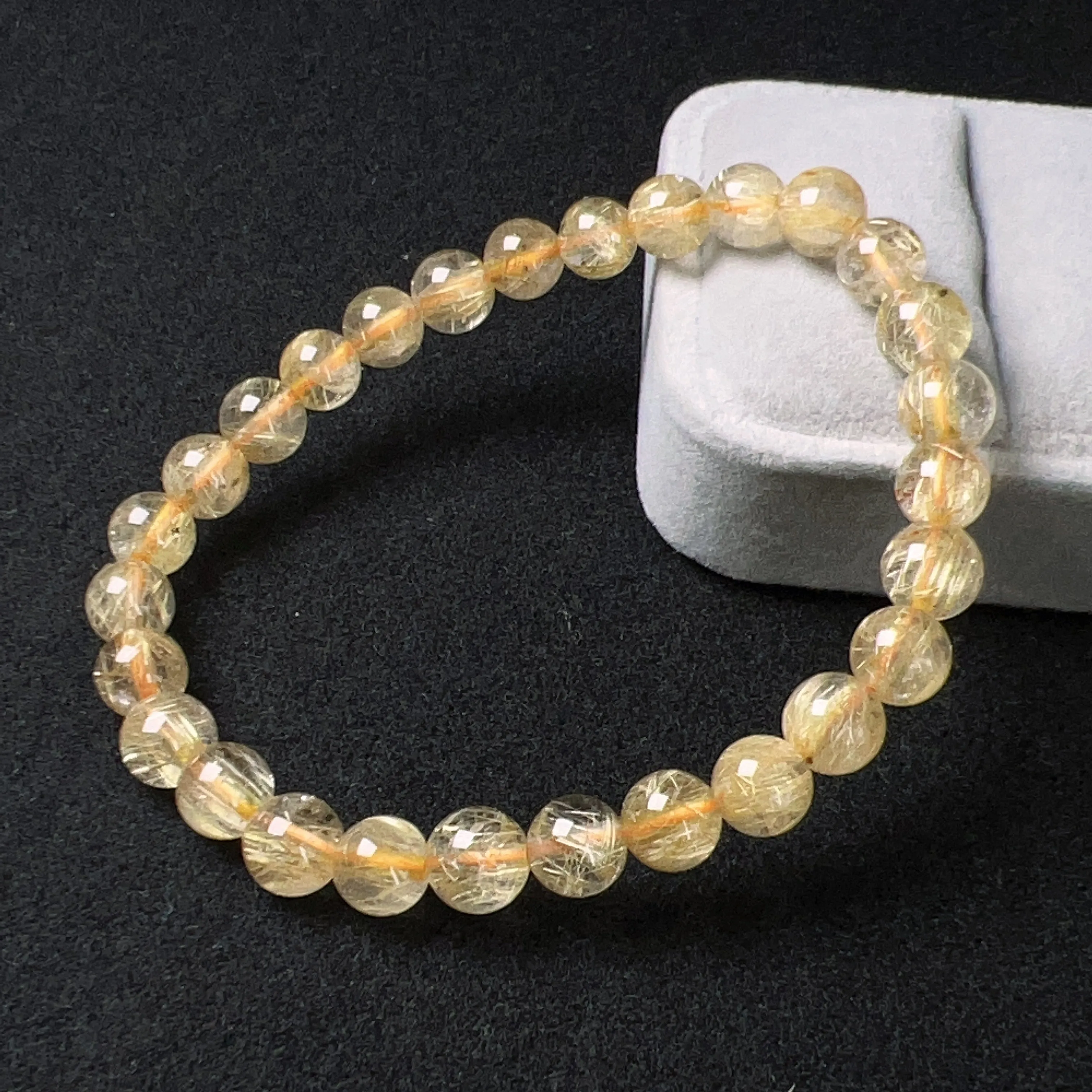 7.3mm Natural Golden Rutilated Quartz Healing Crystal Bracelet from Brazil | Solar Plexus Chakra Reiki Healing | Bringing Wealth