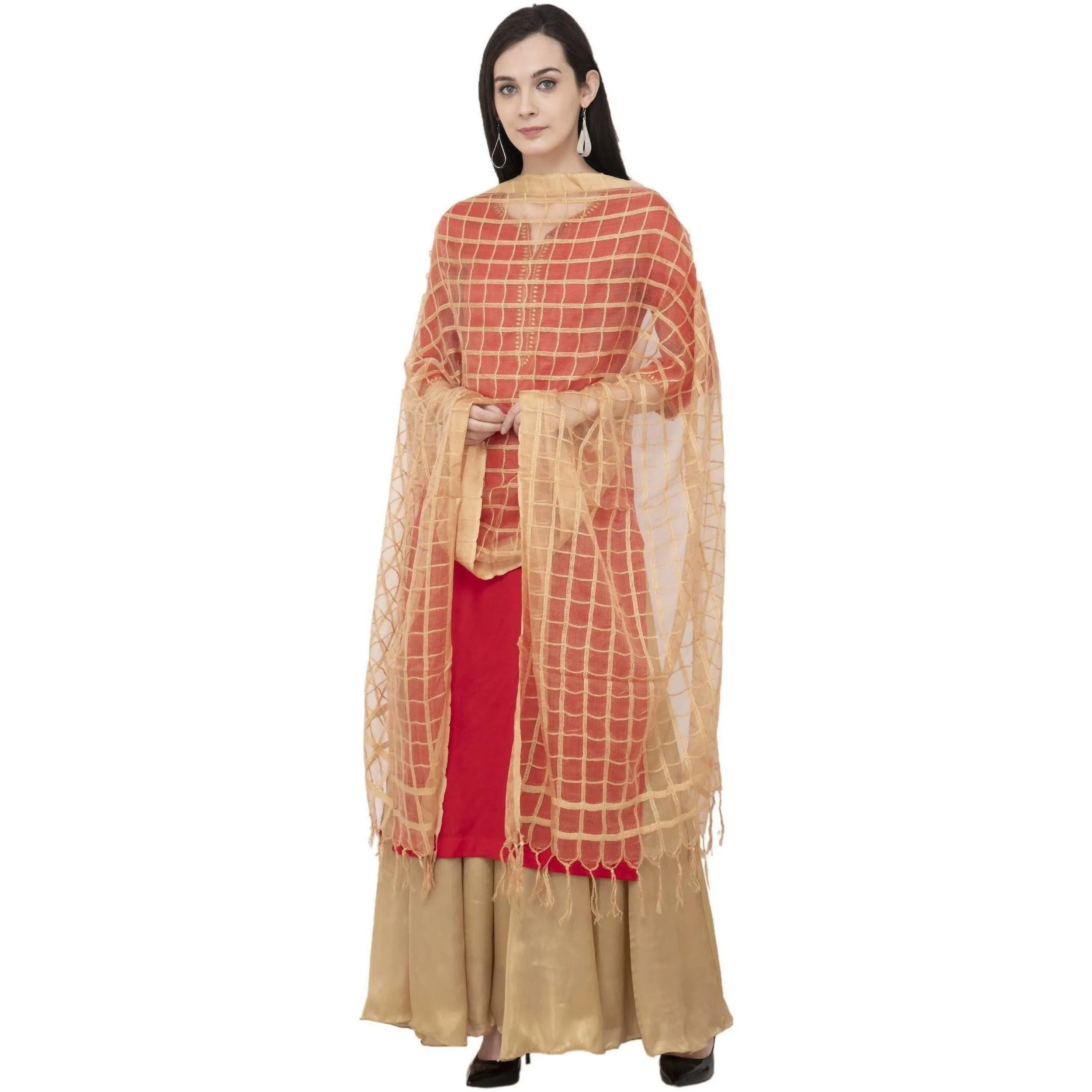 A R Silk Cotton Square Regular Dupatta Color Dark Golden Dupatta or Chunni