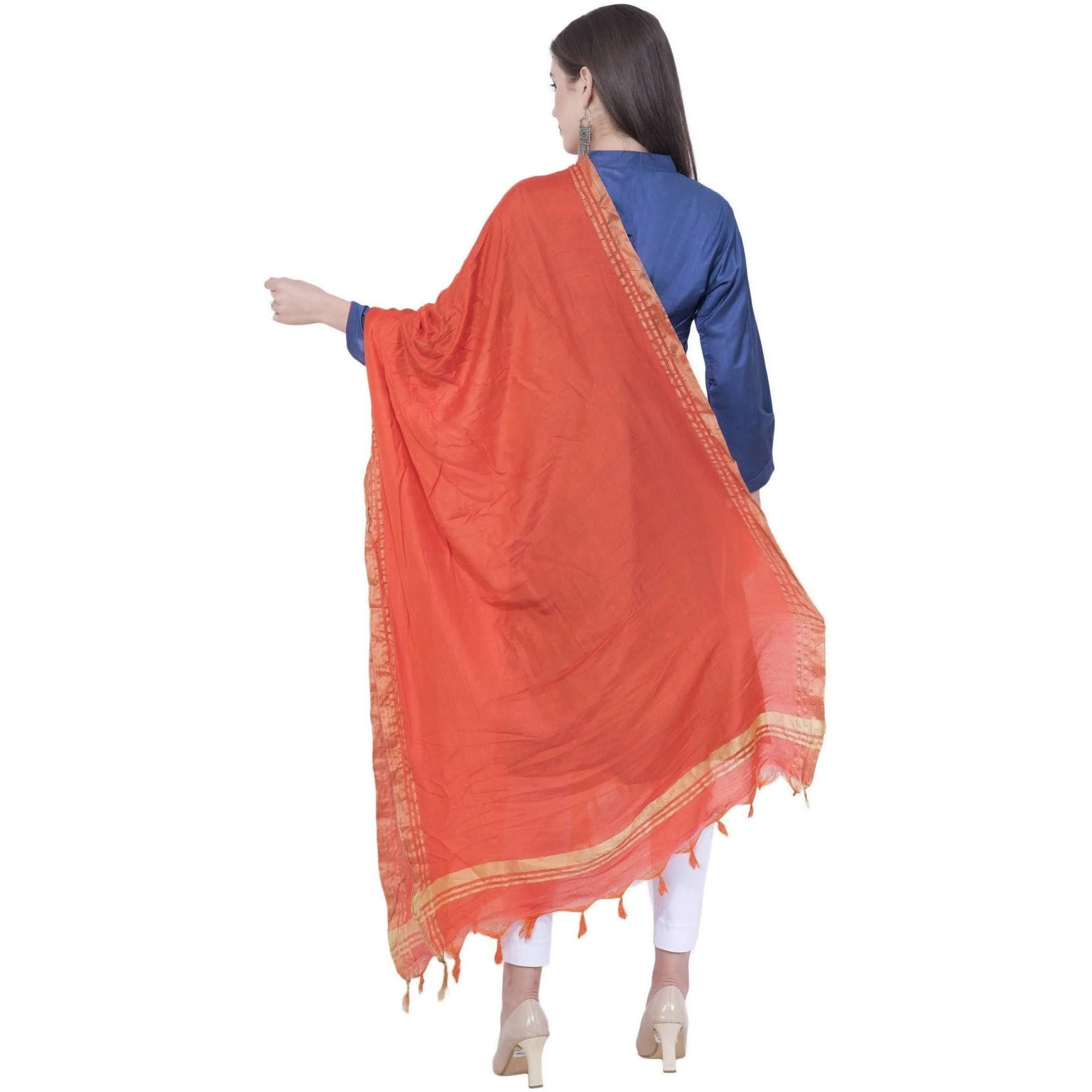 A R Silk Orange Color Golden border Cotton Dupattas & Chunnis