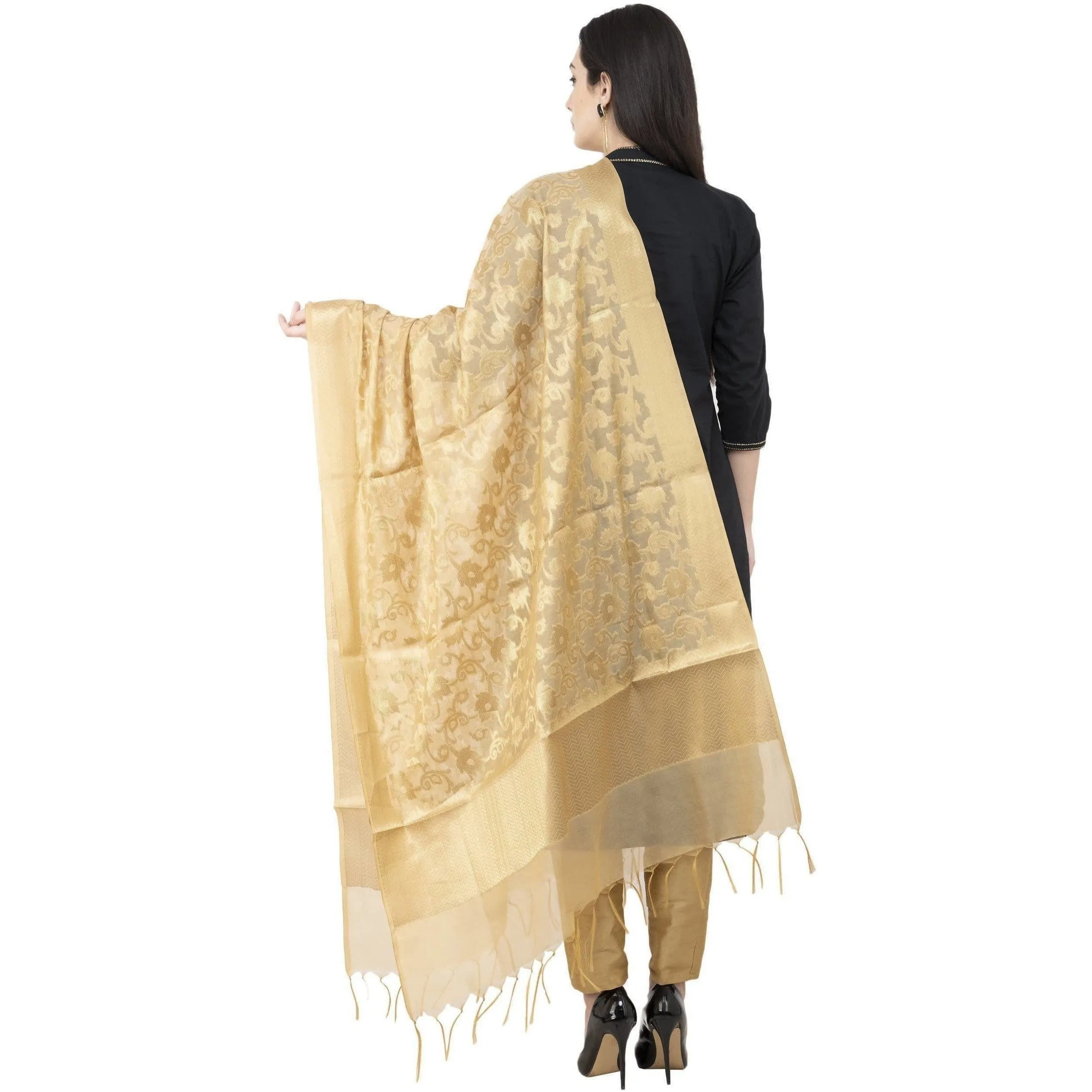 A R Silk VNS Jaal Fancy Dupatta Golden Color Dupatta or Chunni