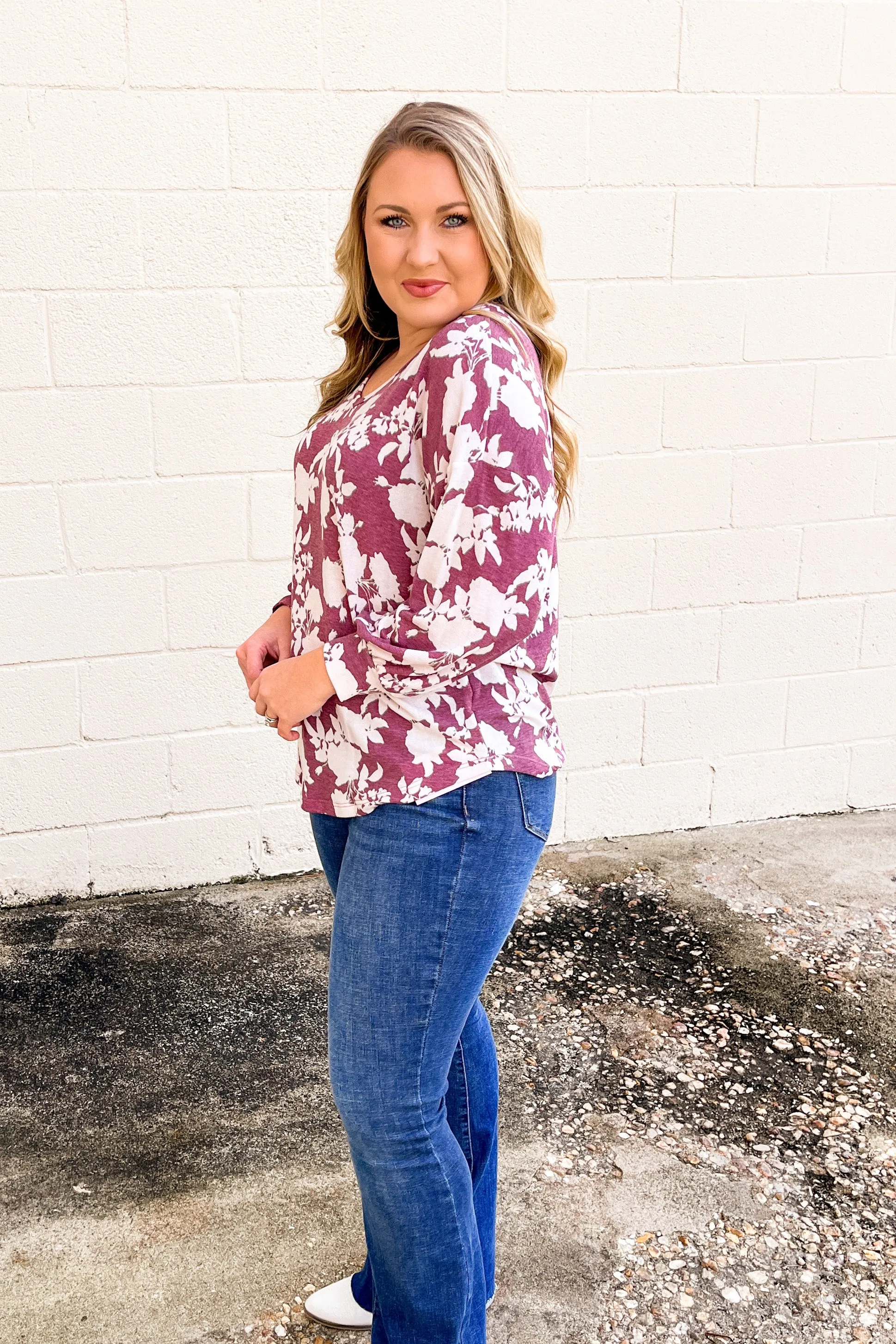 All Figured Out Floral Top, Burgundy