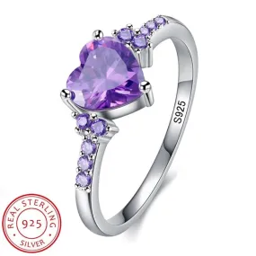 Amethyst Heart Shape Crystal Ring - 925 Sterling Silver