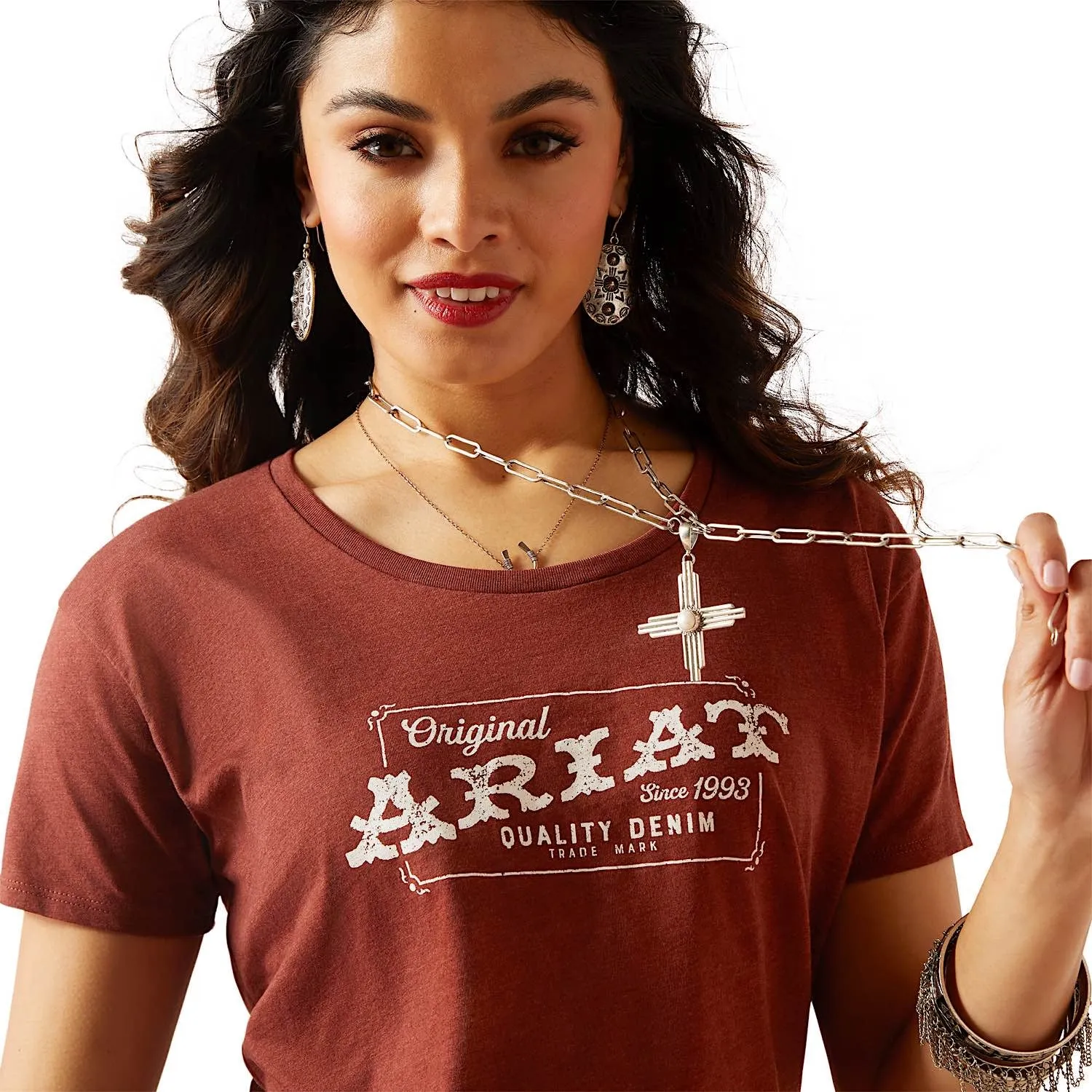 Ariat Womens Denim Label S/S Tee Rust Heather