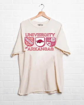 Arkansas Razorbacks Shield Row Off White Thrifted Tee