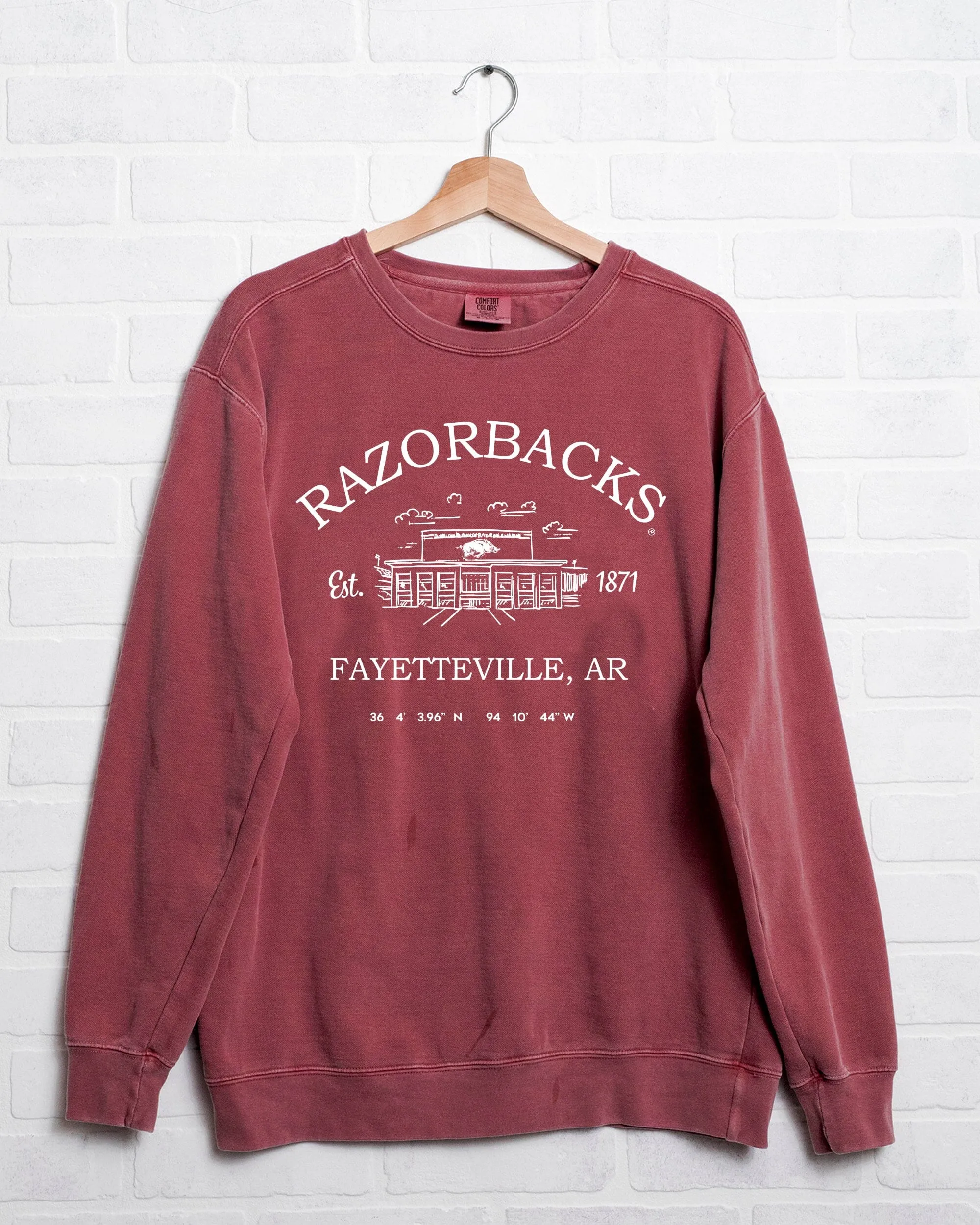 Arkansas Razorbacks Stadium Coordinates Cardinal Sweatshirt