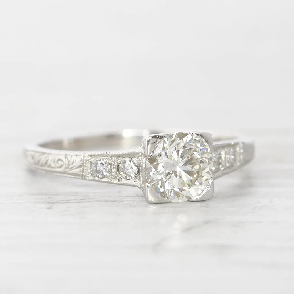 Art Deco 0.70 Carat Brilliant Cut Diamond Engraved Solitaire