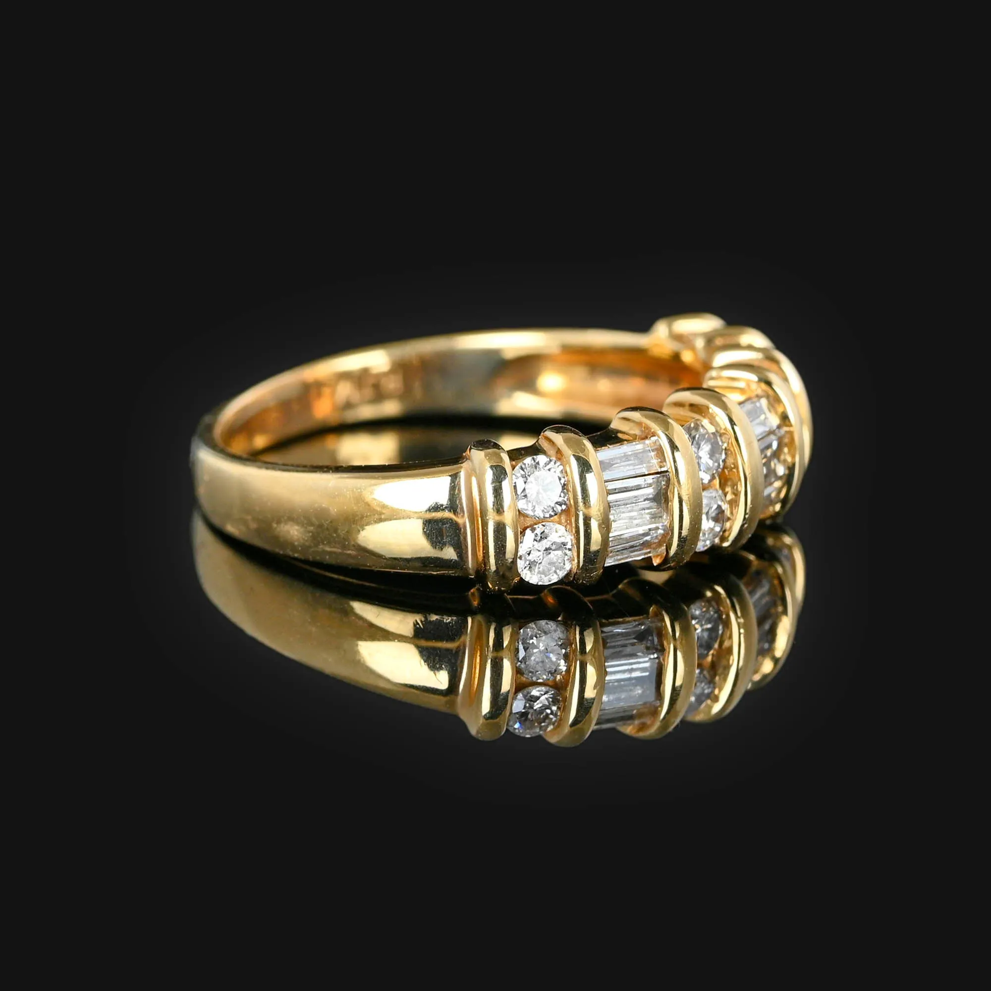 Baguette and Round Diamond Band Ring in 14K Gold