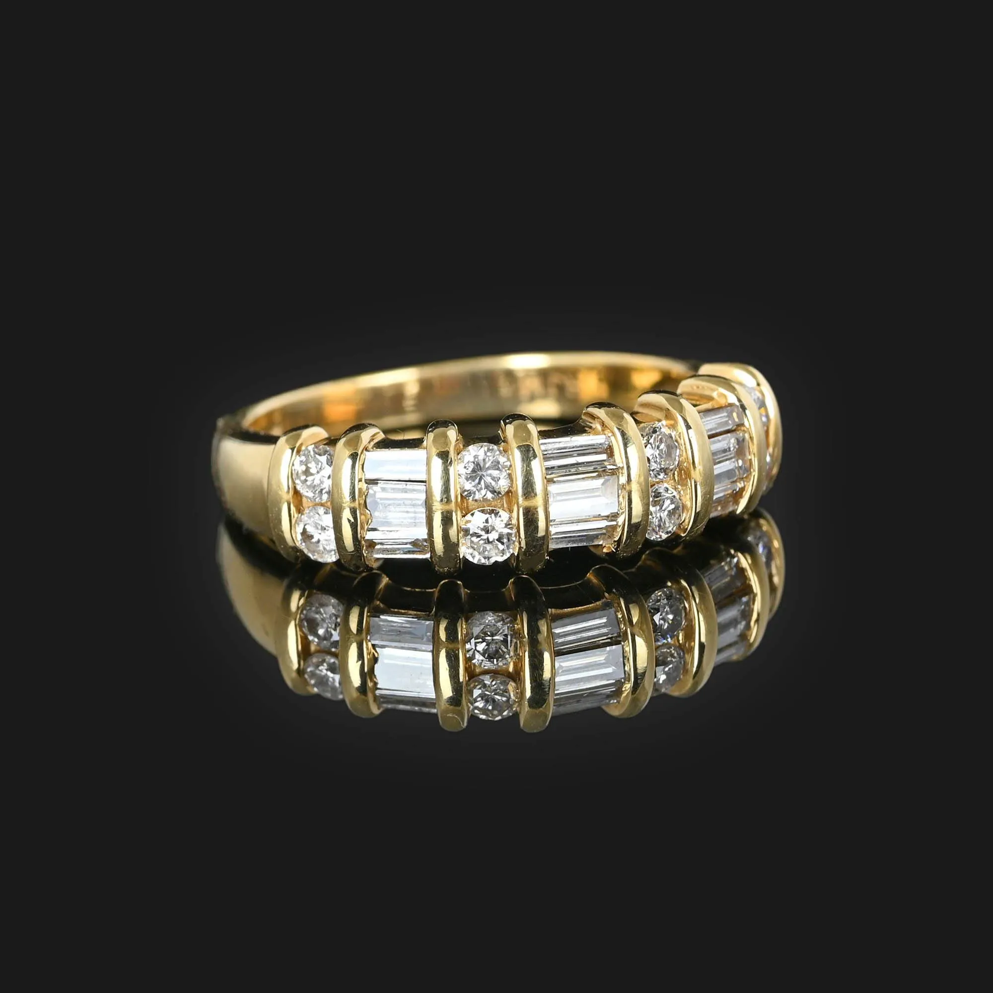 Baguette and Round Diamond Band Ring in 14K Gold