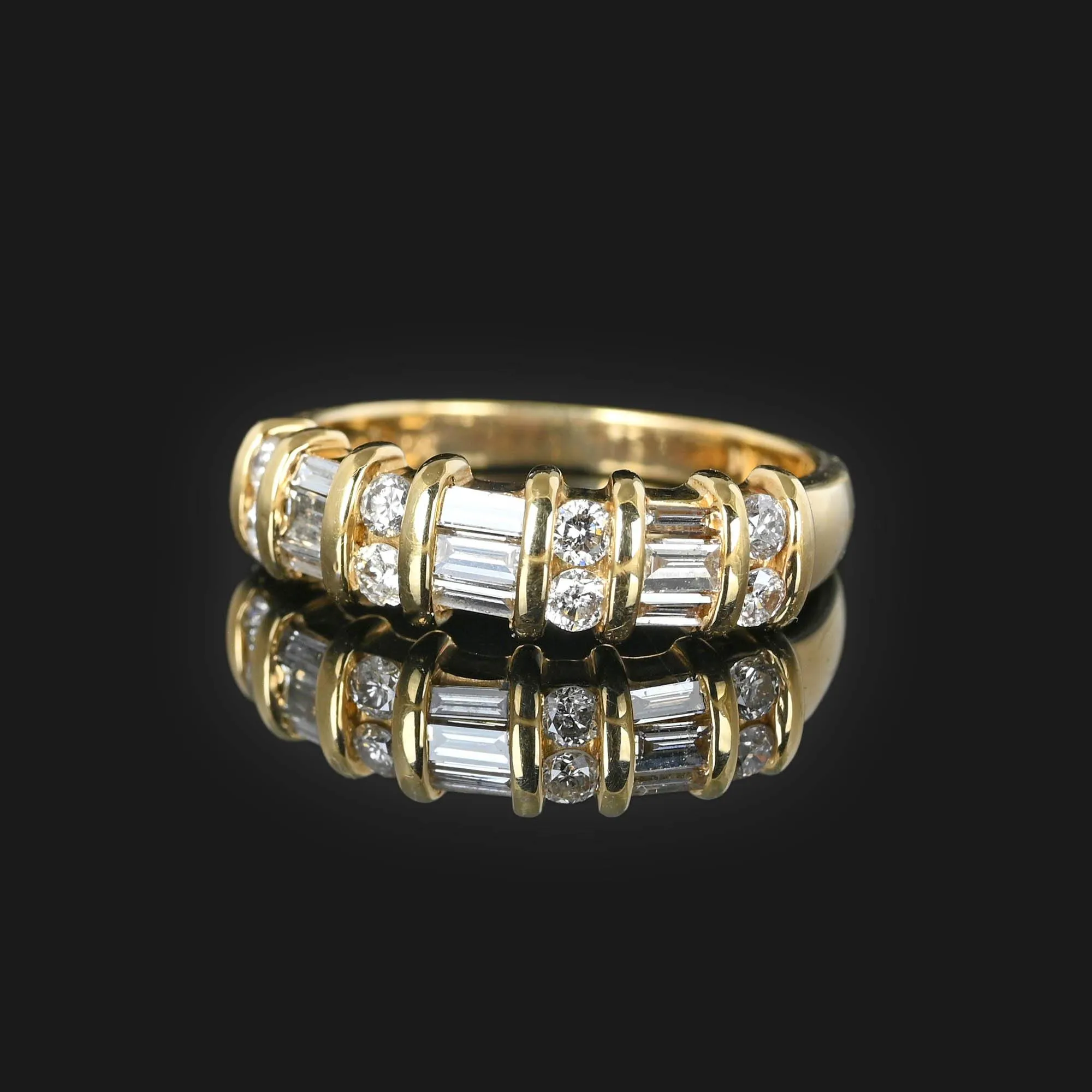 Baguette and Round Diamond Band Ring in 14K Gold