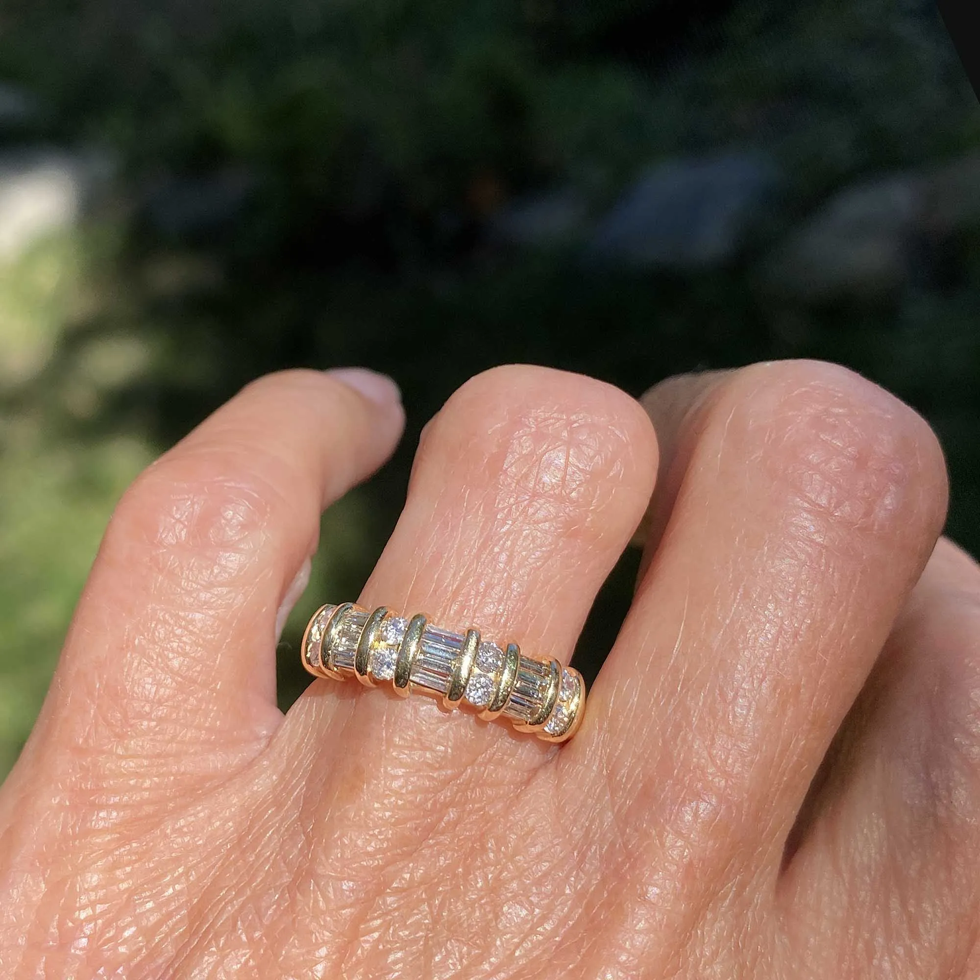 Baguette and Round Diamond Band Ring in 14K Gold