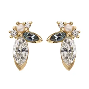 Big Sprout Marquise Diamond & Sapphire Earrings