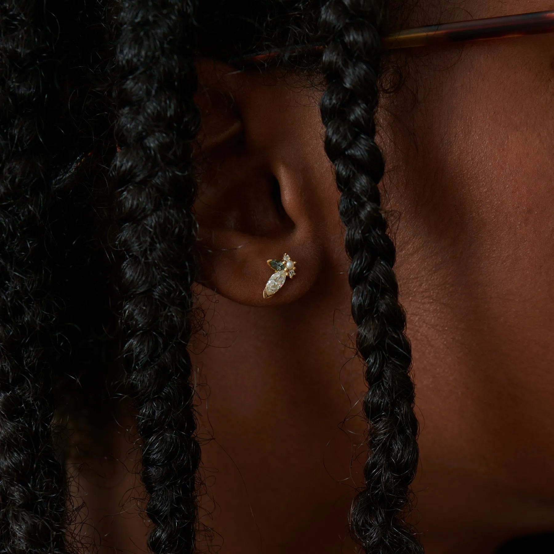 Big Sprout Marquise Diamond & Sapphire Earrings