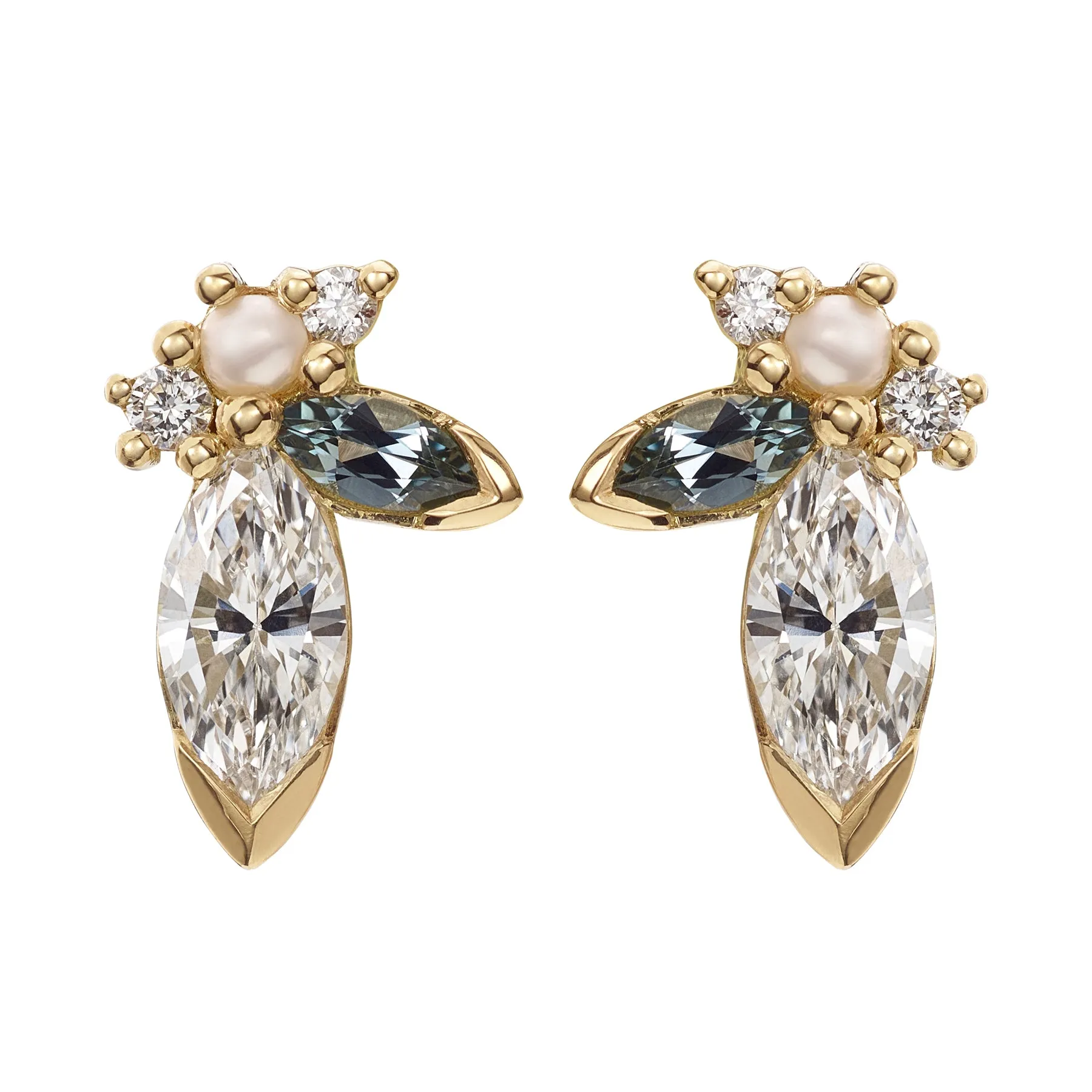 Big Sprout Marquise Diamond & Sapphire Earrings