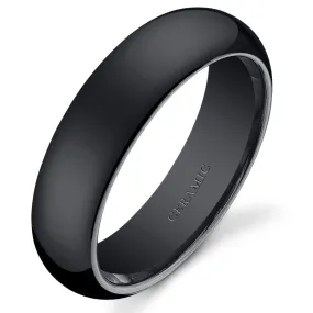 Black Ceramic unisex Band 6mm Size 9.5