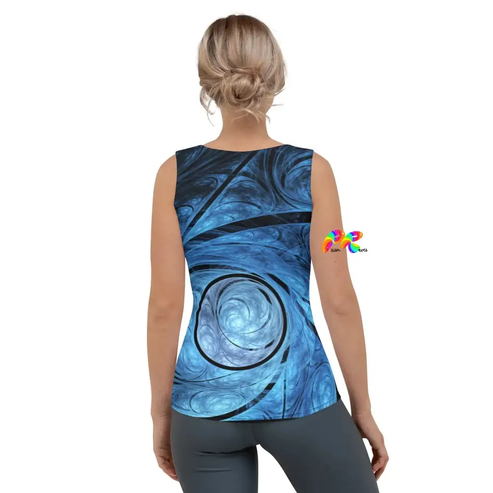 Black/blue Abstract Festival Tank Top