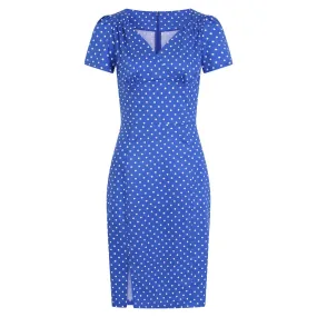 Blue And White Polka Dot 1940s Vintage Wiggle Dress