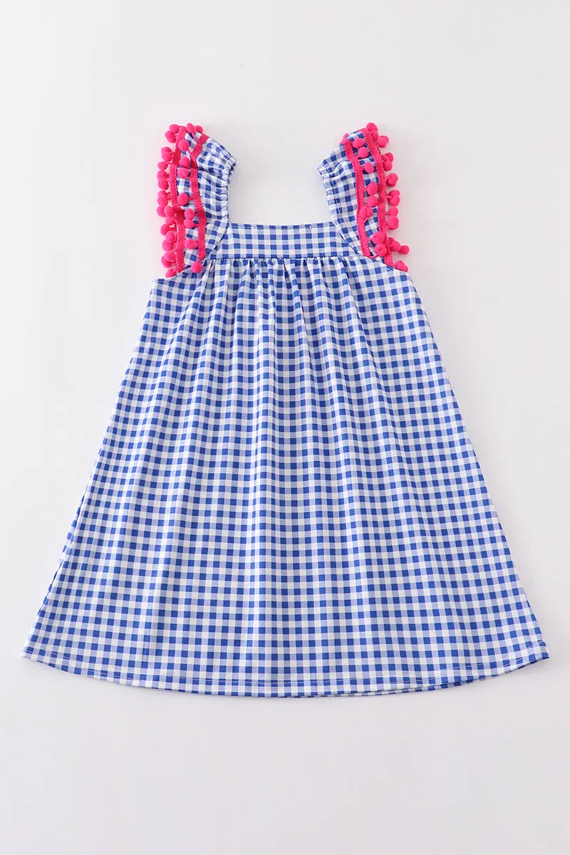 Blue pencil applique plaid dress