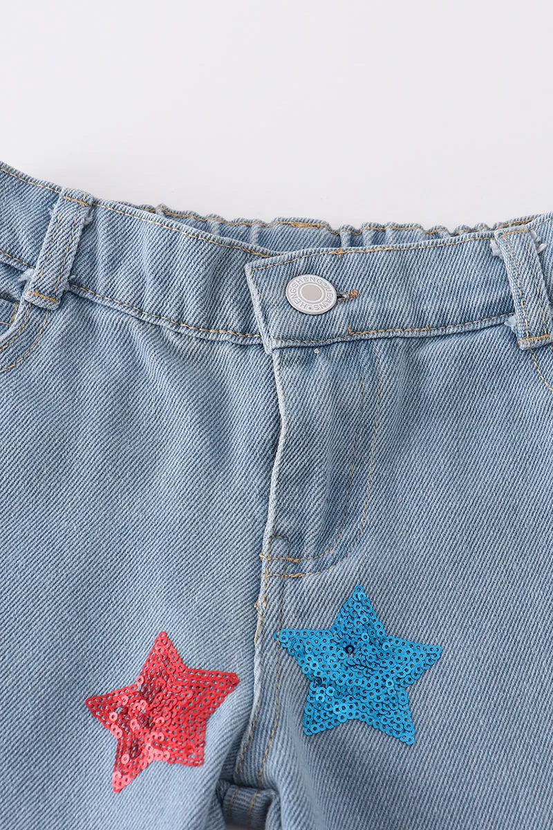 Blue star sequins denim jeans