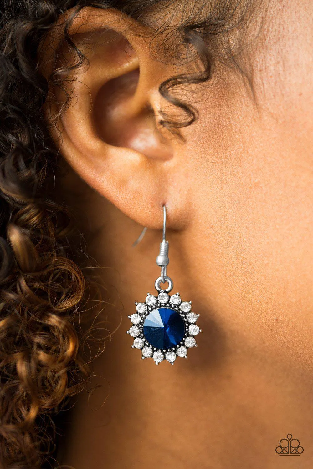 Bring In The Beam Team Sapphire Blue and White Earrings - Paparazzi Accessories