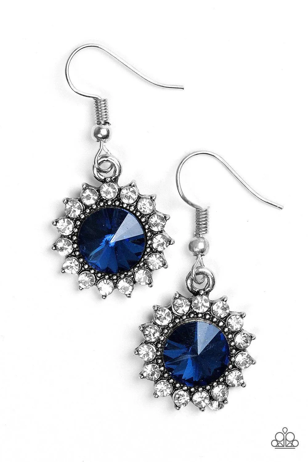 Bring In The Beam Team Sapphire Blue and White Earrings - Paparazzi Accessories