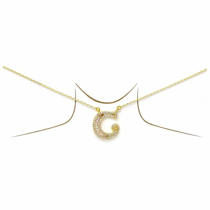 C CZ Pave Initial Pendant Gold Dipped Chain Necklace