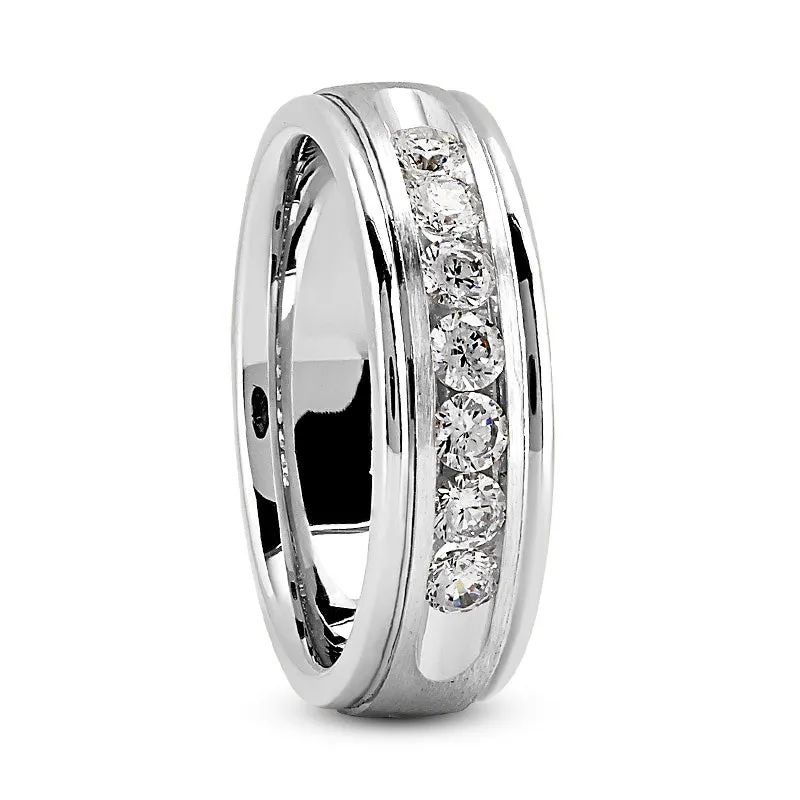 Cameron Men's Diamond Wedding Ring Round Cut Channel Set in Platinum By Mike Nekta NYC, 7MM