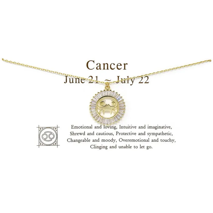 CANCER CZ Pave Zodiac Pendant Gold Dipped Necklace