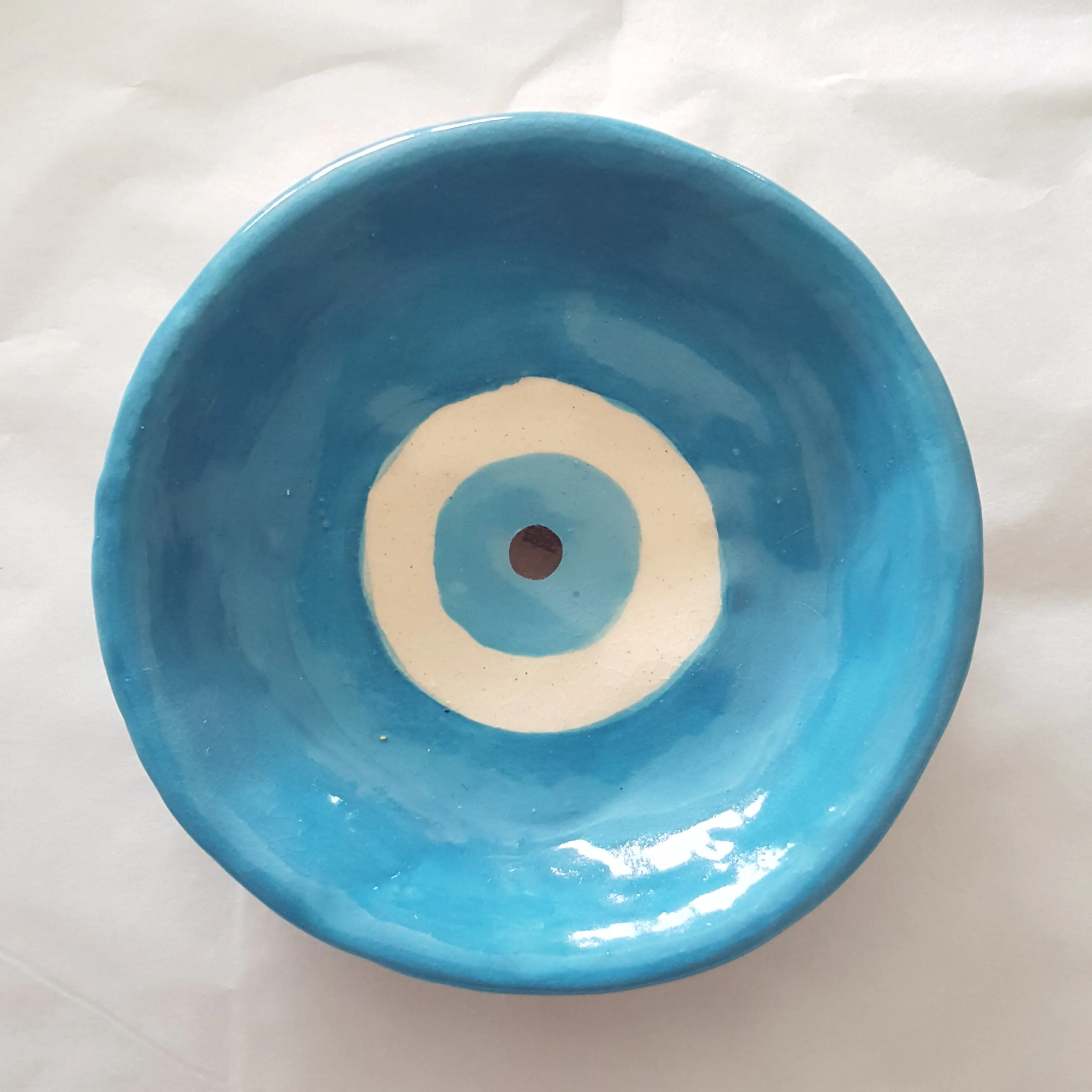 Ceramic trinket dish evil eye design in blue