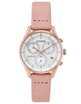 Citizen Eco-Drive Chandler - Rose Gold-Tone - Chronograph - White -Leather Strap