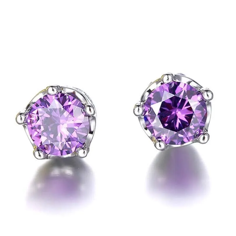 Classic Natural Amethyst Stud Earrings - 925 Sterling Silver