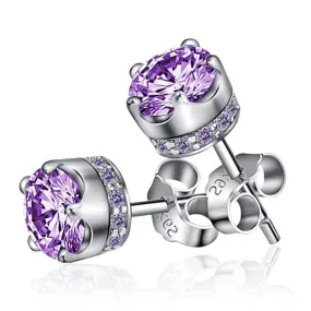 Classic Natural Amethyst Stud Earrings - 925 Sterling Silver