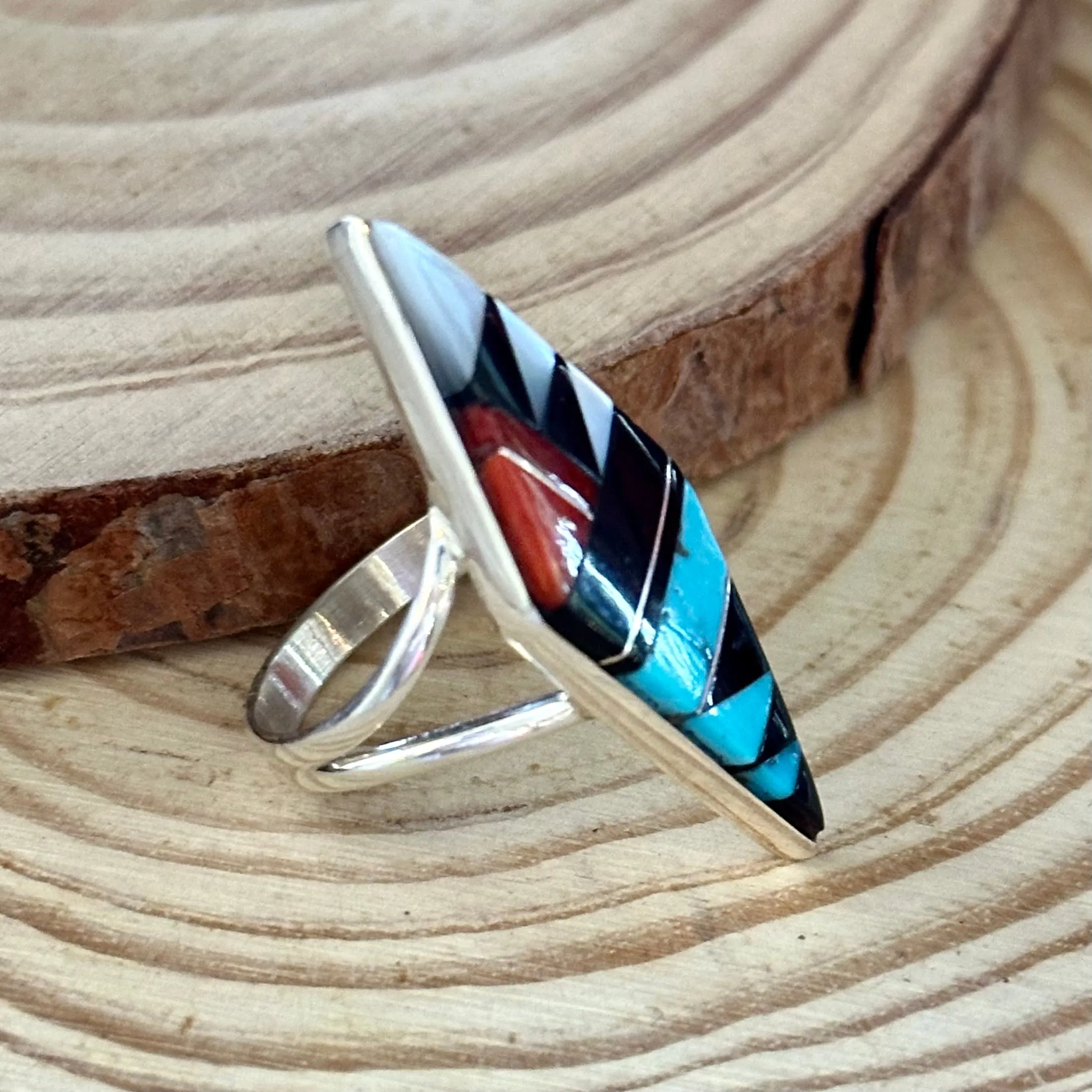 CLEO KALLESTEWA Multi Stone Inlay Native American Zuni Ring  Size 7