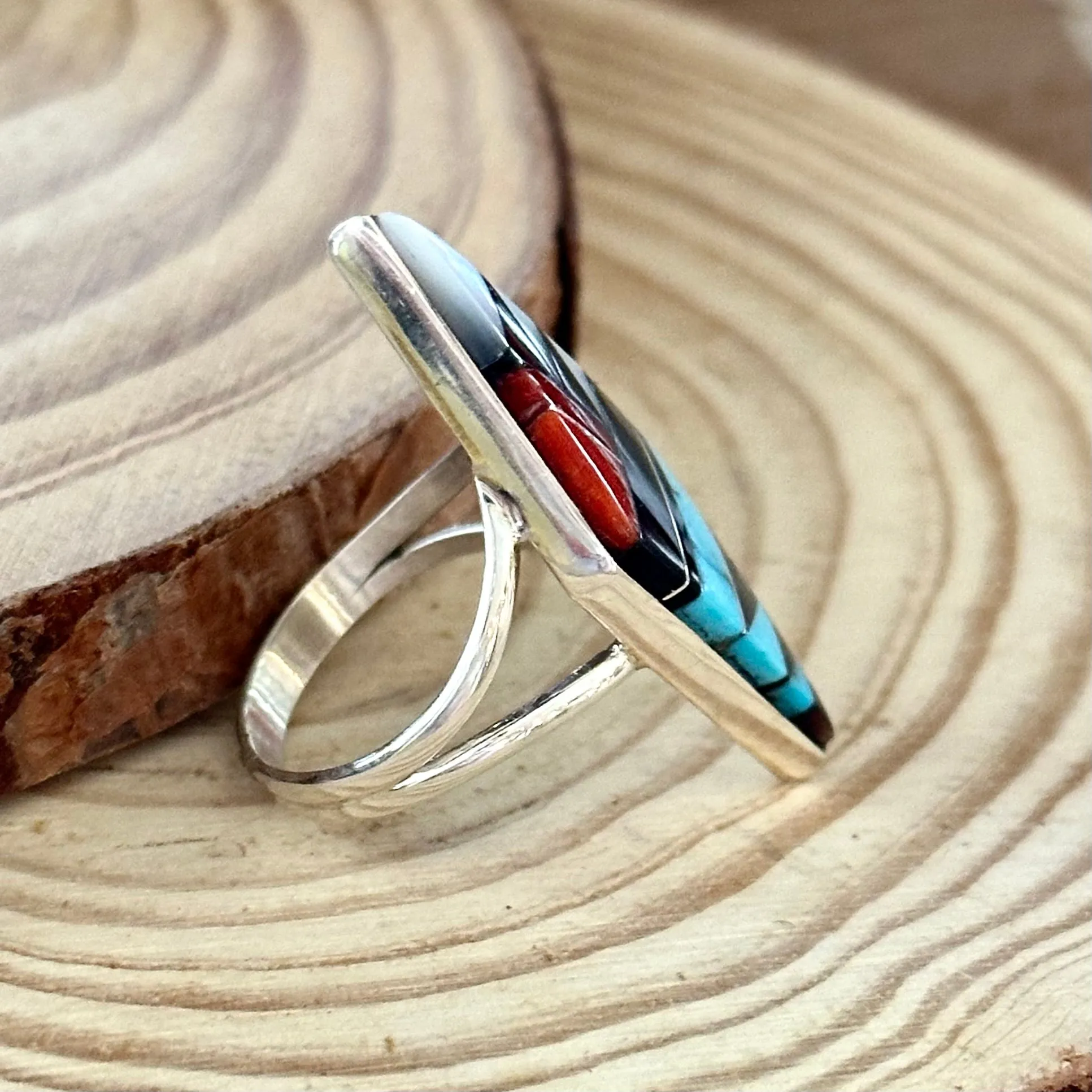 CLEO KALLESTEWA Multi Stone Inlay Native American Zuni Ring  Size 7