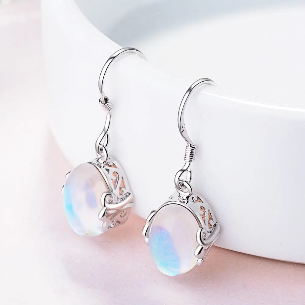 Colorful Moonstone Dangle Earrings - 925 Sterling Silver