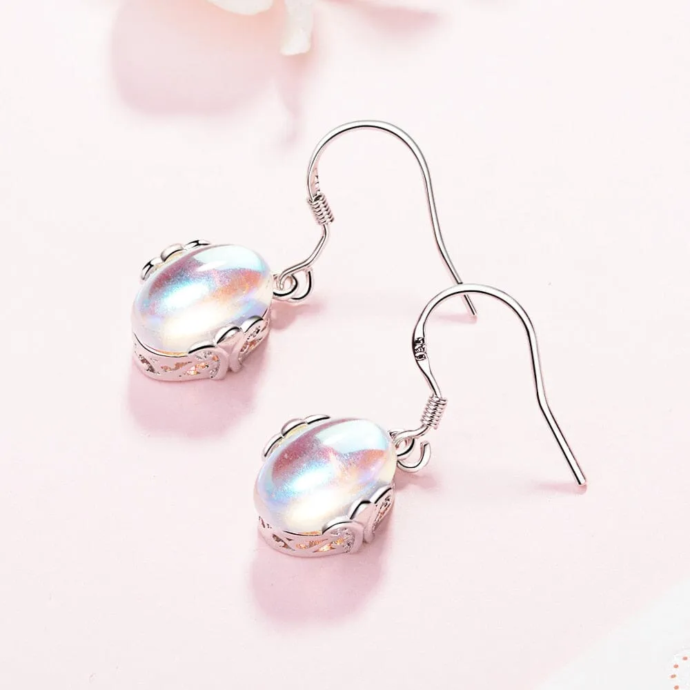 Colorful Moonstone Dangle Earrings - 925 Sterling Silver