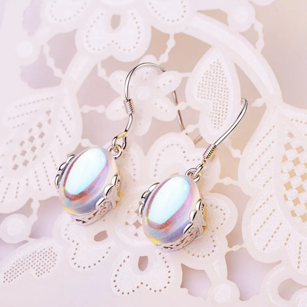 Colorful Moonstone Dangle Earrings - 925 Sterling Silver