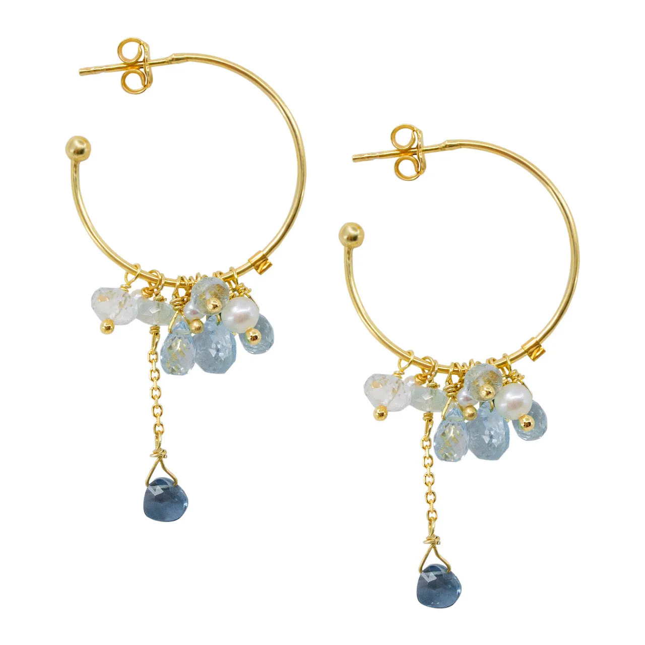 Delicate Tanzanite and Pearl Hoop Earrings