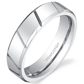 Diagonal Notches 6mm Unisex Tungsten Band Size 7