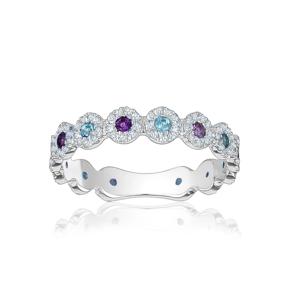 Diamond Amethyst and Aquamarine Ring