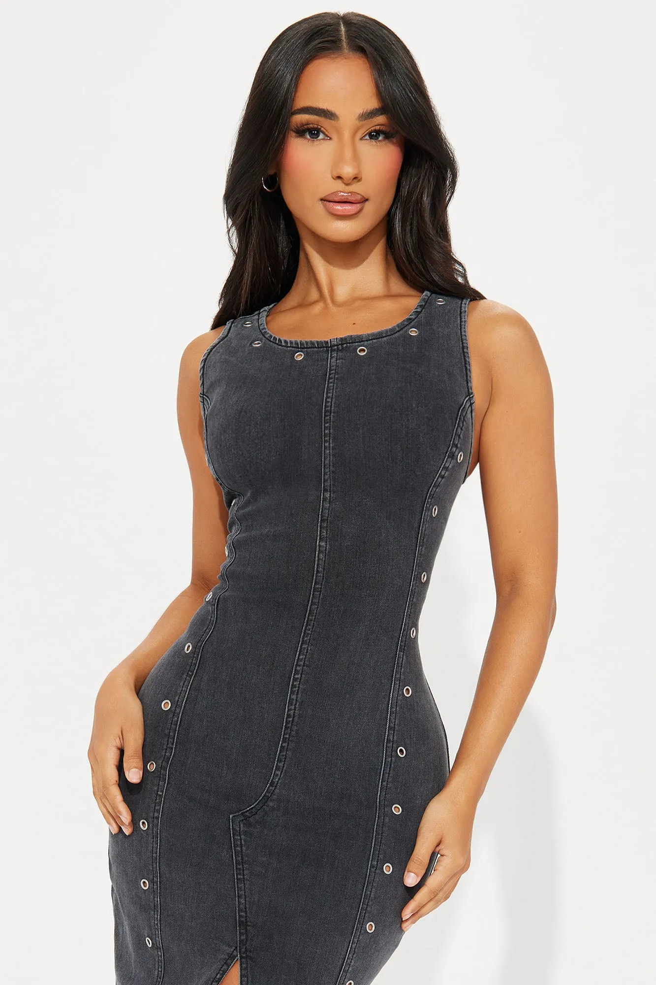 Diana Denim Midi Dress - Black Wash