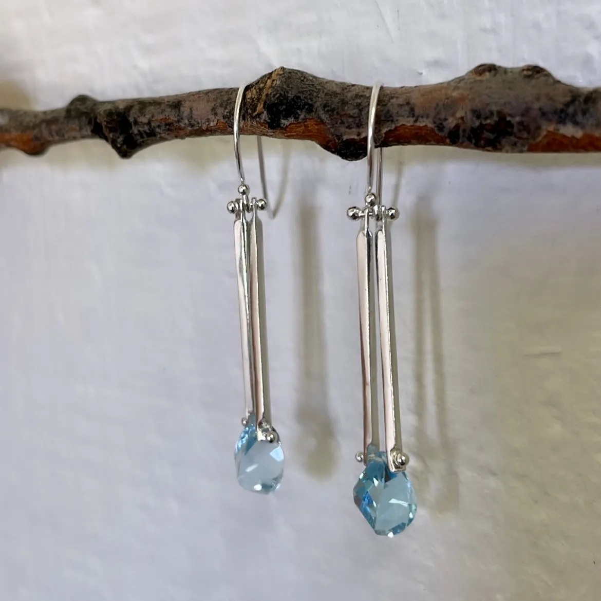 Double twist sticks earrings blue topaz