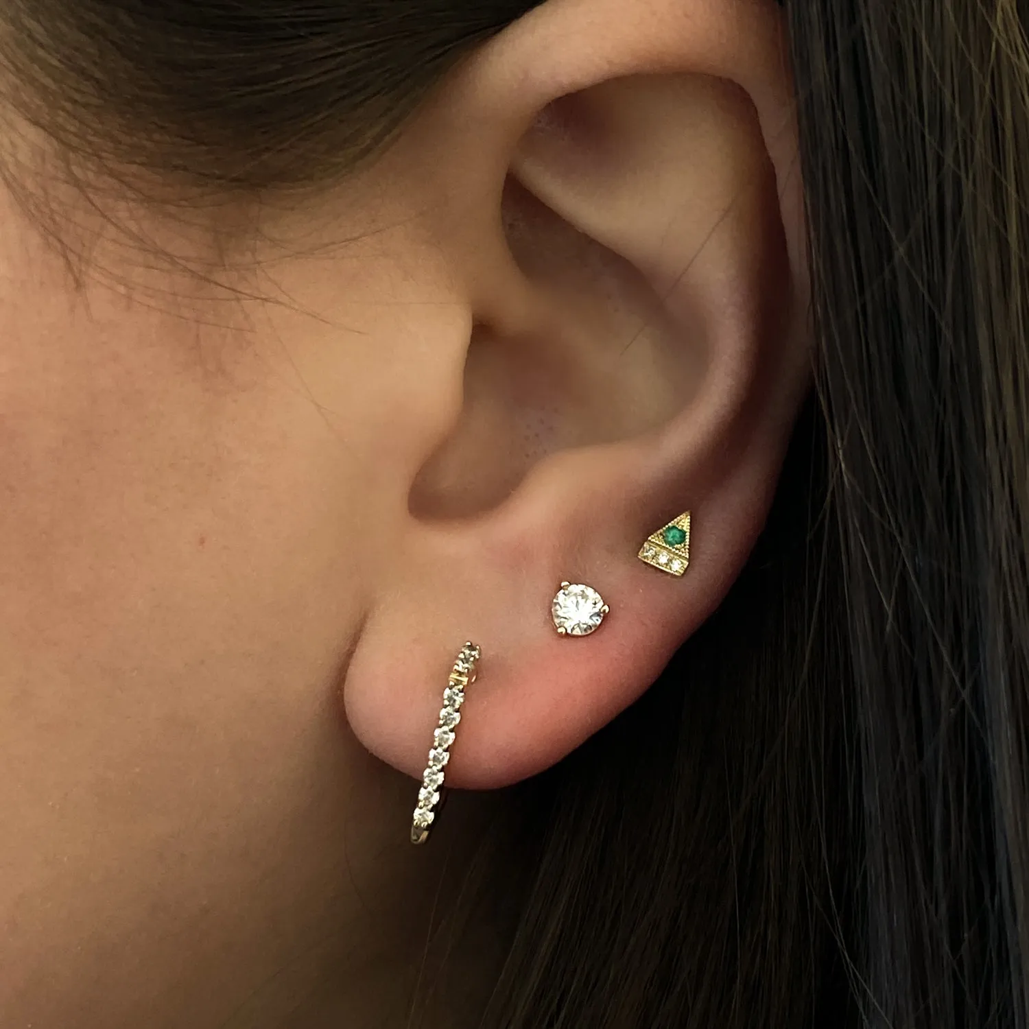 Emerald Deco Point Triangle Stud