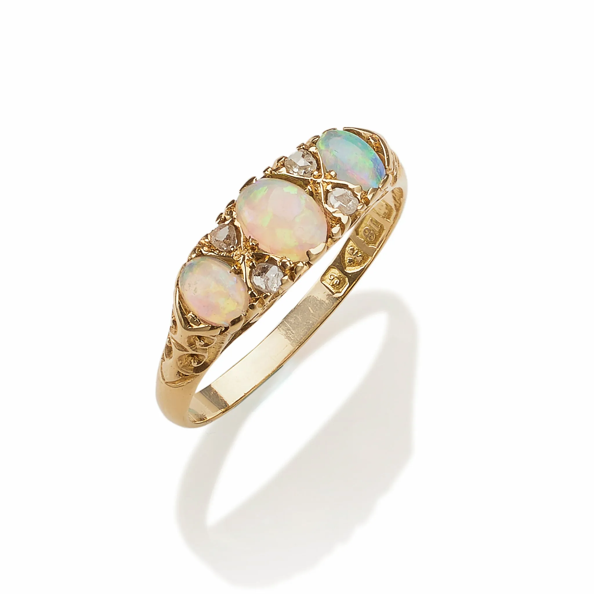 English Precious Opal and Rose-cut Diamond Ring